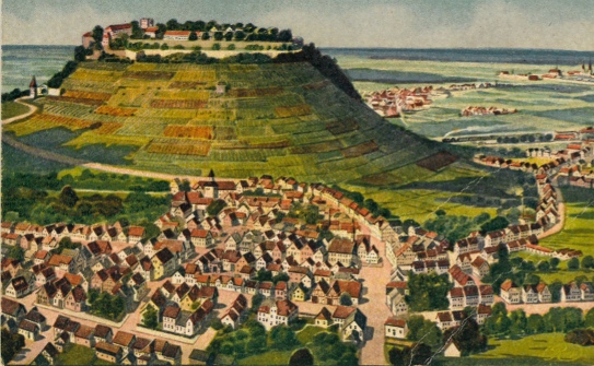 Ortsansicht von Asperg mit dem Hohenasperg auf einer Postkarte um 1900